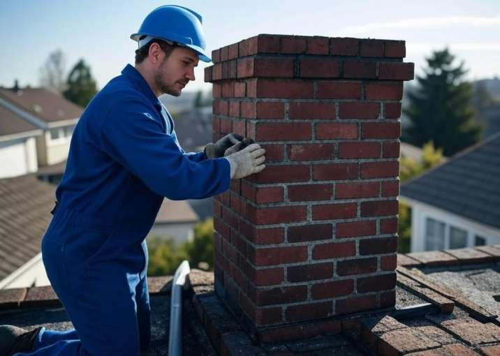 Certified chimney technician performing emergency chimney repair in Warwick