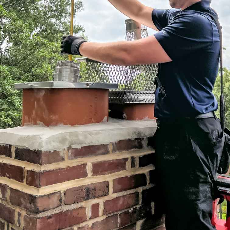 Certified chimney technician performing a real estate chimney inspection in Warwick